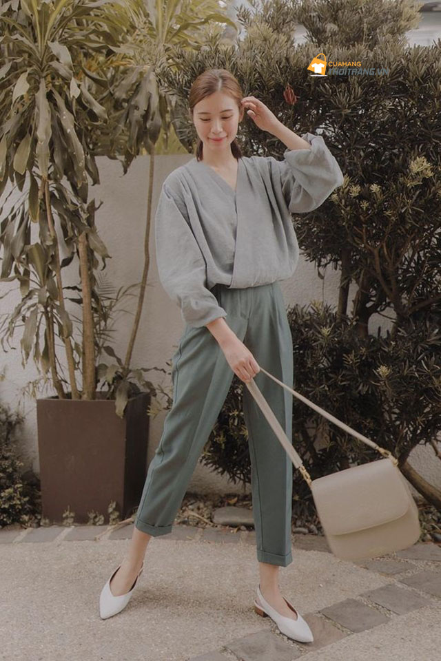 Quần tây xếp ly xắn gấu trẻ trung
